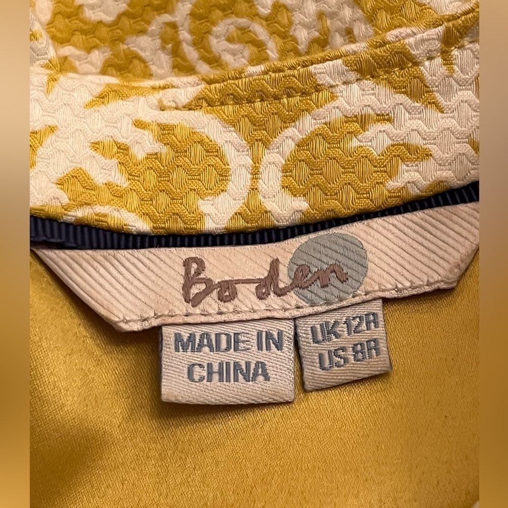 Boden Talia Mimosa Woodblock Print Sleeveless Dress Yellow Womens Size 8 Preppy - Picture 6 of 6